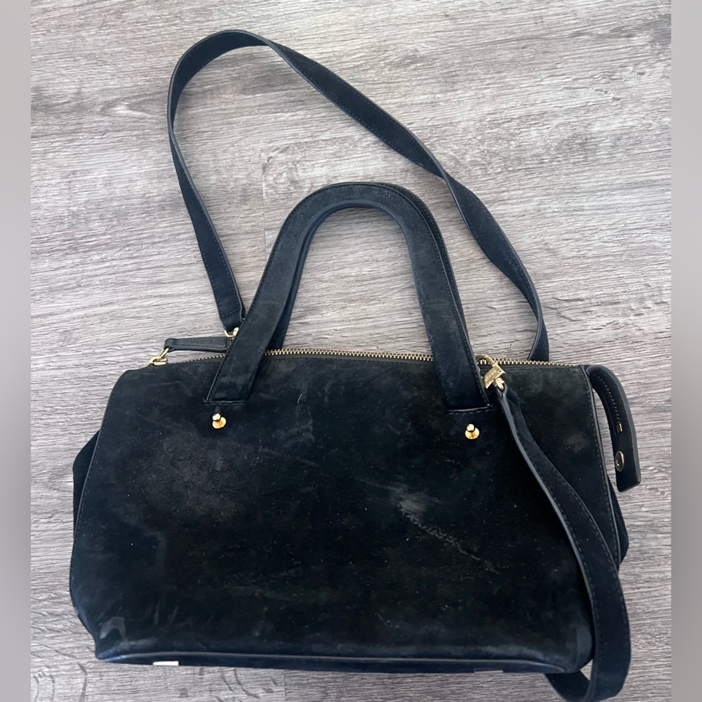 STAUD Black Suede Handbag with Removable Crossbody Strap